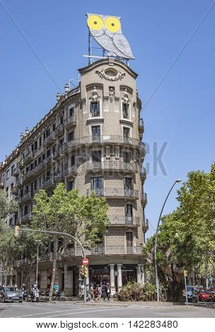 BARCELONA SPAIN - JULY 5 2016: Verdaguer square in Barcelona Spain. Named after the Catalan-language epic poet of the Jacint Verdaguer (1845-1902).