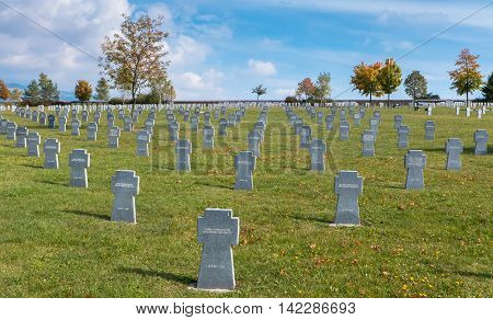 VAZEC SLOVAKIA - OCTOBER 30: Military cemetery from World war two on October 30 2015 in Vazec