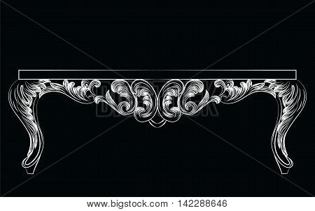 Rich Baroque commode Table. French Luxury rich carved ornaments decorated furniture. Vector Victorian Royal Style table furniture