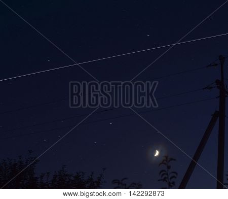 The ISS crossing by over the evening sky just after dawn in the Ukraine.August 8 ,2016 in Kiev, Ukraine