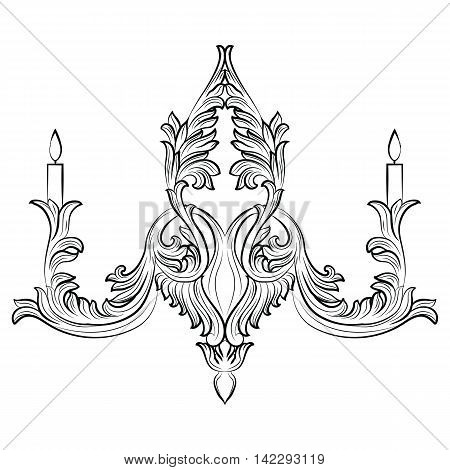 Exquisite Rich Baroque Classic chandelier. Luxury decor accessory design. Vector illustration sketch