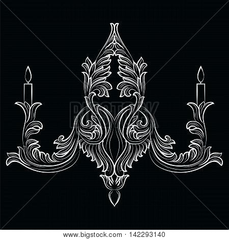 Exquisite Rich Baroque Classic chandelier. Luxury decor accessory design. Vector illustration sketch