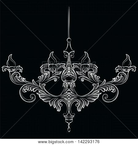 Exquisite Rich Baroque Classic chandelier. Luxury decor accessory design. Vector illustration sketch