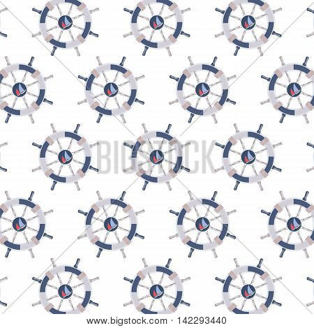 Ship steering wheal pattern. Nautical wheel and striped background. Vector maritime theme