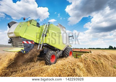 Dobrich, Bulgaria - JULY 08, 2016: Claas Lexion 660 combine harvester on display at the annual Nairn Farmers Show on July 08, 2016 in Dobrich, Bulagria.