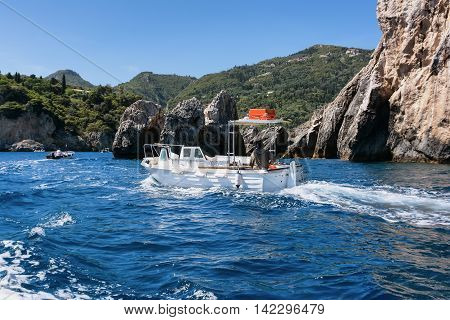 Landscape with azure clear sea and rocks Paleokastritsa Corfu Greece