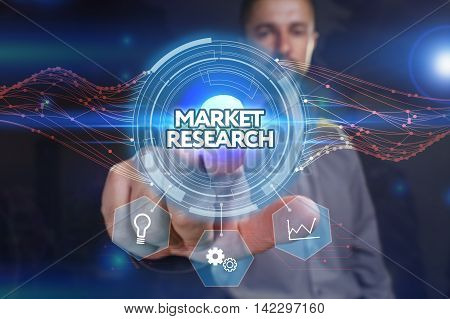 Business, Technology, Internet And Network Concept. Young Business Man Chooses The Virtual Screen: M