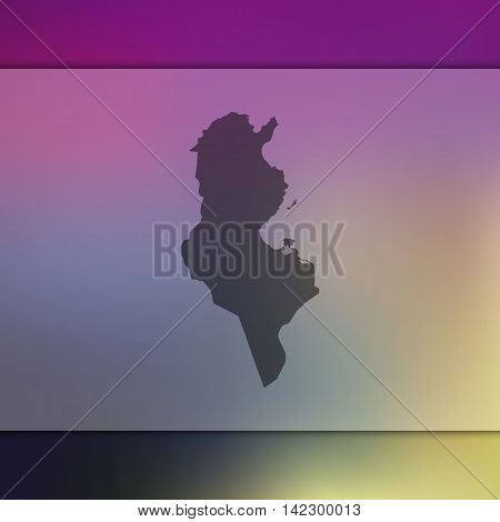 Tunisia map on blurred background. Blurred background with silhouette of Tunisia. Tunisia. Blurred background. Tunisia silhouette. Tunisia vector map. Tunisia flag.