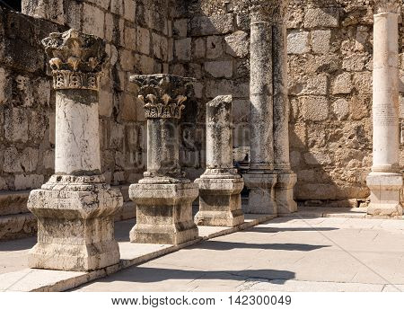 Inside of ancient synagogue in Capernaum - Israel