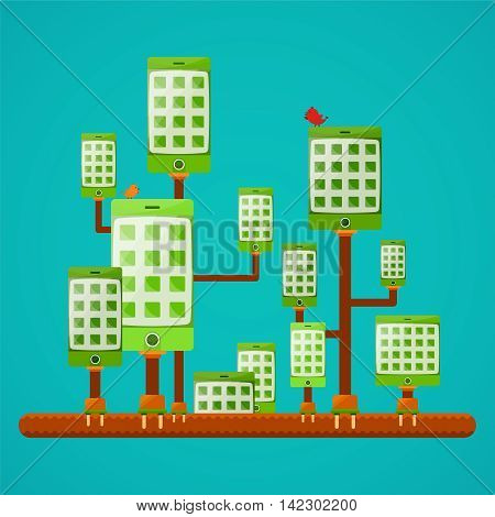 Eco Friendly Green Gadget Technologies Vector Concept In Flat Style