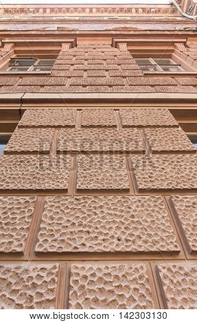 Wall of the old administrative building in Chernivtsi Ukraine. Bottom view. Chernivtsi - an ancient city in western Ukraine