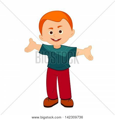 smiling boy with open arms, vector illustration