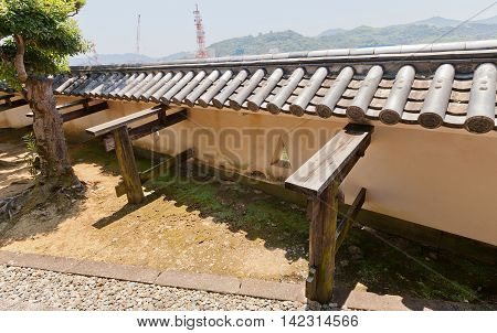 KOCHI JAPAN - JULY 19 2016: Palisade walls (hei) of Kochi castle Shikoku Island Japan. Kochi is one of only 12 survived castles in Japan