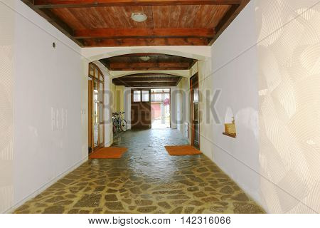 Lubica PRESOV SLOVAKIA - JULY 07 2016: The interior with the entrance gate and doors in slovakian house in Lubica village Kezmarok High Tatras.