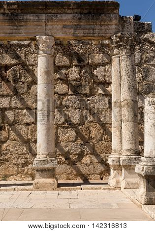 Inside of ancient synagogue in Capernaum - Israel
