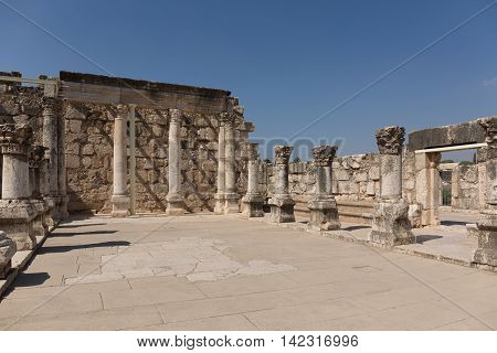 Inside of ancient synagogue in Capernaum - Israel
