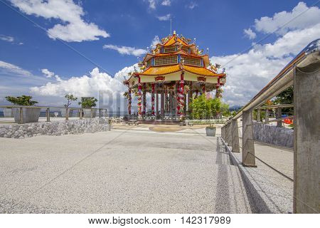 Chinese hall with blue sky at Koh Loi Sri Racha Thailand