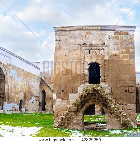 AGZIKARAHAN TURKEY - JANUARY 19 2015: The small mosque (mescit) in the courtyard of Agzikarahan Caravan Saray on January 19 in Agzikarahan.
