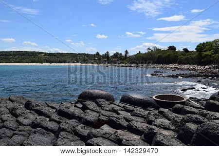 Vietnamese Natural Heritage Ganh Da Dia Sea With Fishing Boats