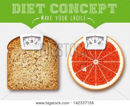 Diet concept. Food with Scale for a Weighing Machine