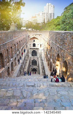ruins of an ancient well Agrasen ki Baoli allegedly 12th century. India. Delhi