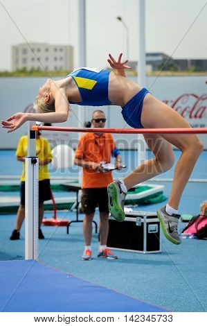 POLTAVETS Oleksandra from Ukraine during high jump girls competition at the European Athletics Youth Championships in the Athletics Stadium Tbilisi Georgia 14 July 2016