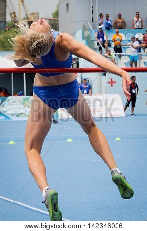 POLTAVETS Oleksandra from Ukraine during high jump girls competition at the European Athletics Youth Championships in the Athletics Stadium Tbilisi Georgia 14 July 2016