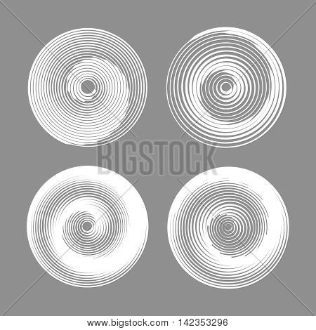 Set of spiral motion elements, white isolated objects. Vector illustration.