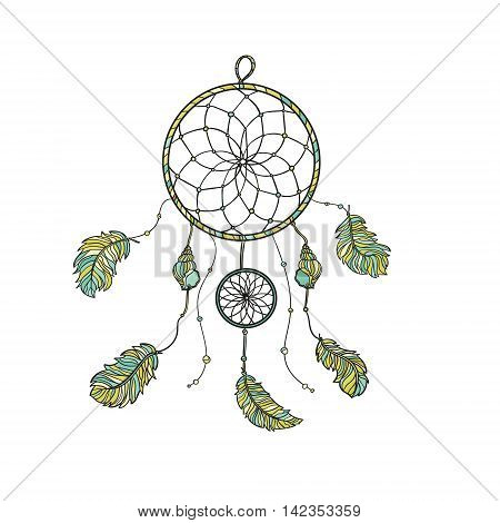 Hand drawn native Indian-American dream catcher. Zentangle isolated dream catcher. Boho styled. Vector.