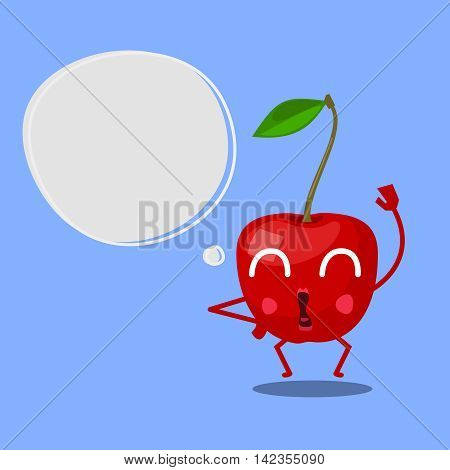 Cherry character with speech bubble. Vector illustration.