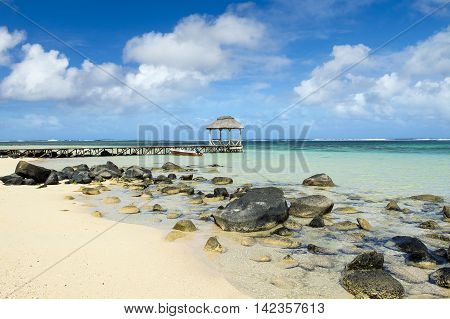 Beautiful tropical rocky beach, Bel Ombre, Mauritius island