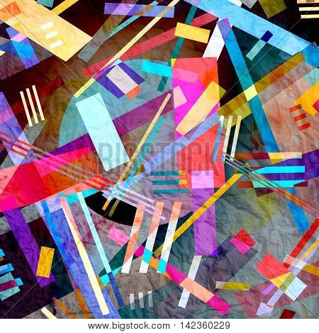 Abstract watercolor background with an interesting variety of geometric elements