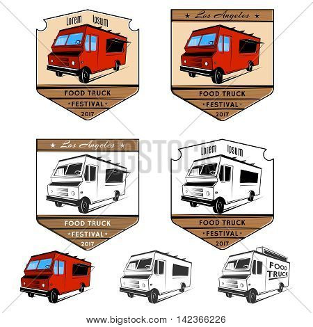 Set of food truck festival emblems. Vector illustration.