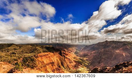 View At The Waimea Canyon  On  Kauai Island In Hawaii.