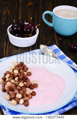 Protein Chocolate Beakfast with Chia Seeds and Peanuts Studio Photo