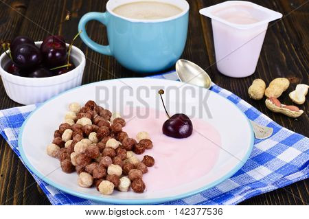 Protein Chocolate Beakfast with Chia Seeds and Peanuts Studio Photo