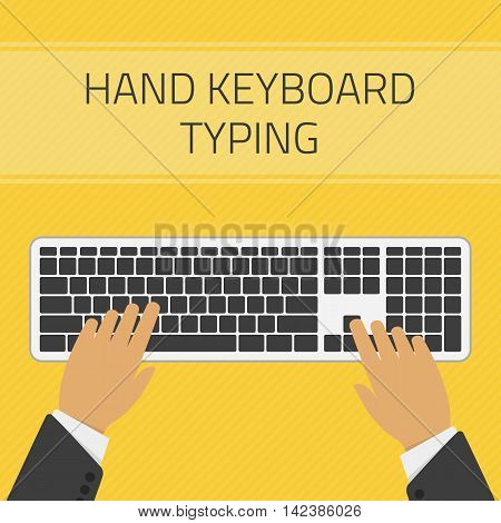 Vector illustration of hand keyboard typing vector. Technology design over yellow background. Hand typing text on keyboard. Concept of writing a blog, blogging.
