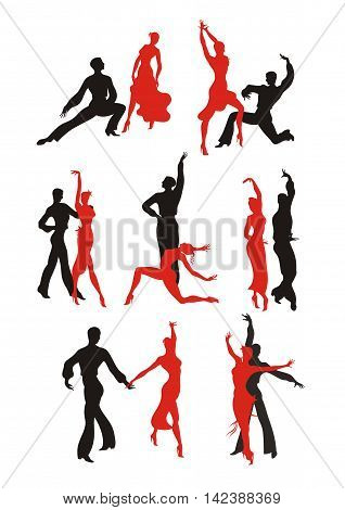 lady and gentleman dance pasodoble. ballroom dancing couple Set
