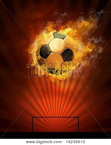 Pallone da calcio caldo sulla velocità in fuochi fiamma