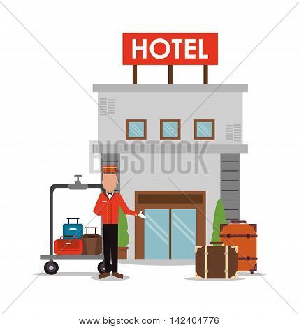 bellboy baggage luggage building hotel service icon. Colorfull and flat illustration, vector