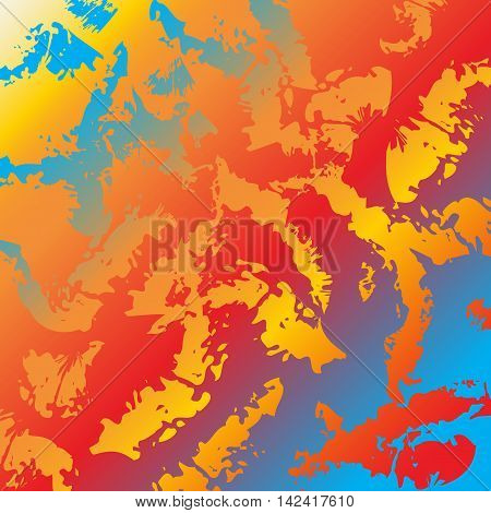 Abstract colorful background. Rainbow colors. Bright artistic paint texture. Splatter graphic design. Wavy chaotic pattern. Brush stroke grunge effect. Vintage style. Symbol summer Vector illustration