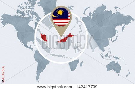 Abstract Blue World Map With Magnified Malaysia.