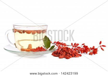 goji fresh antioxidant tea isolated on white background