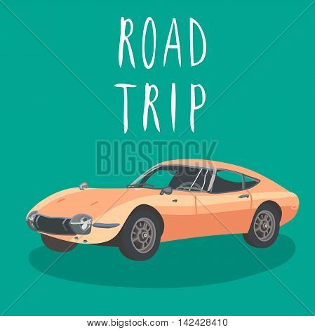 Retro sport car isolated. Vector illustration. Hand drawn
