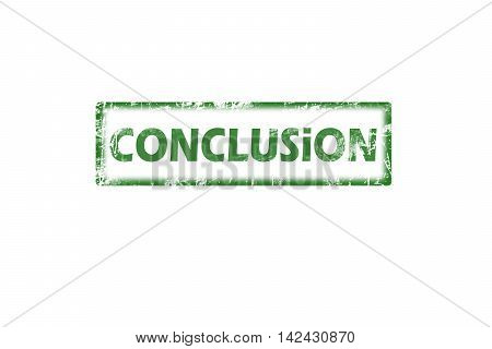 Rubber stamp with word conclusion inside, green grunge stamp