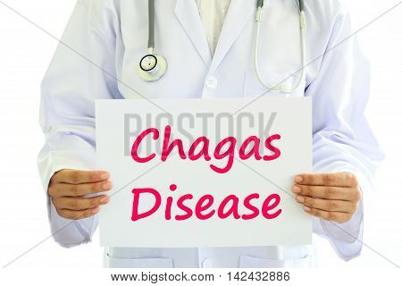 Doctor holding Chagas disease card in hands