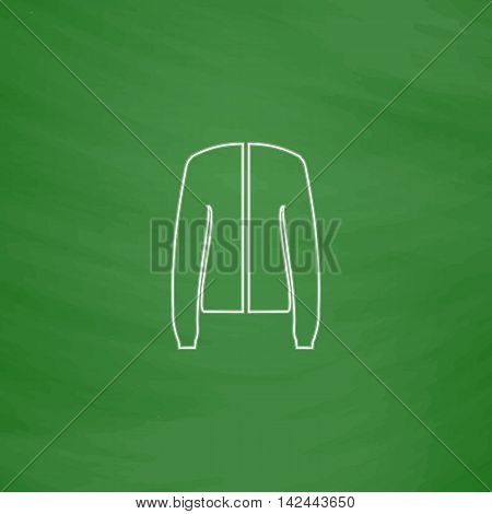 jacket Outline vector icon. Imitation draw with white chalk on green chalkboard. Flat Pictogram and School board background. Illustration symbol