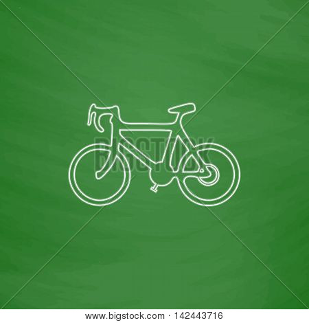 Bicycle icon Outline vector icon. Imitation draw with white chalk on green chalkboard. Flat Pictogram and School board background. Illustration symbol