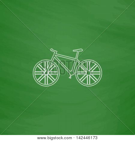 bike Outline vector icon. Imitation draw with white chalk on green chalkboard. Flat Pictogram and School board background. Illustration symbol