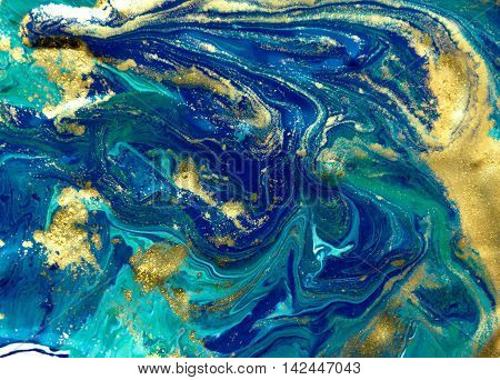 Marbled blue abstract background. Liquid marble pattern.